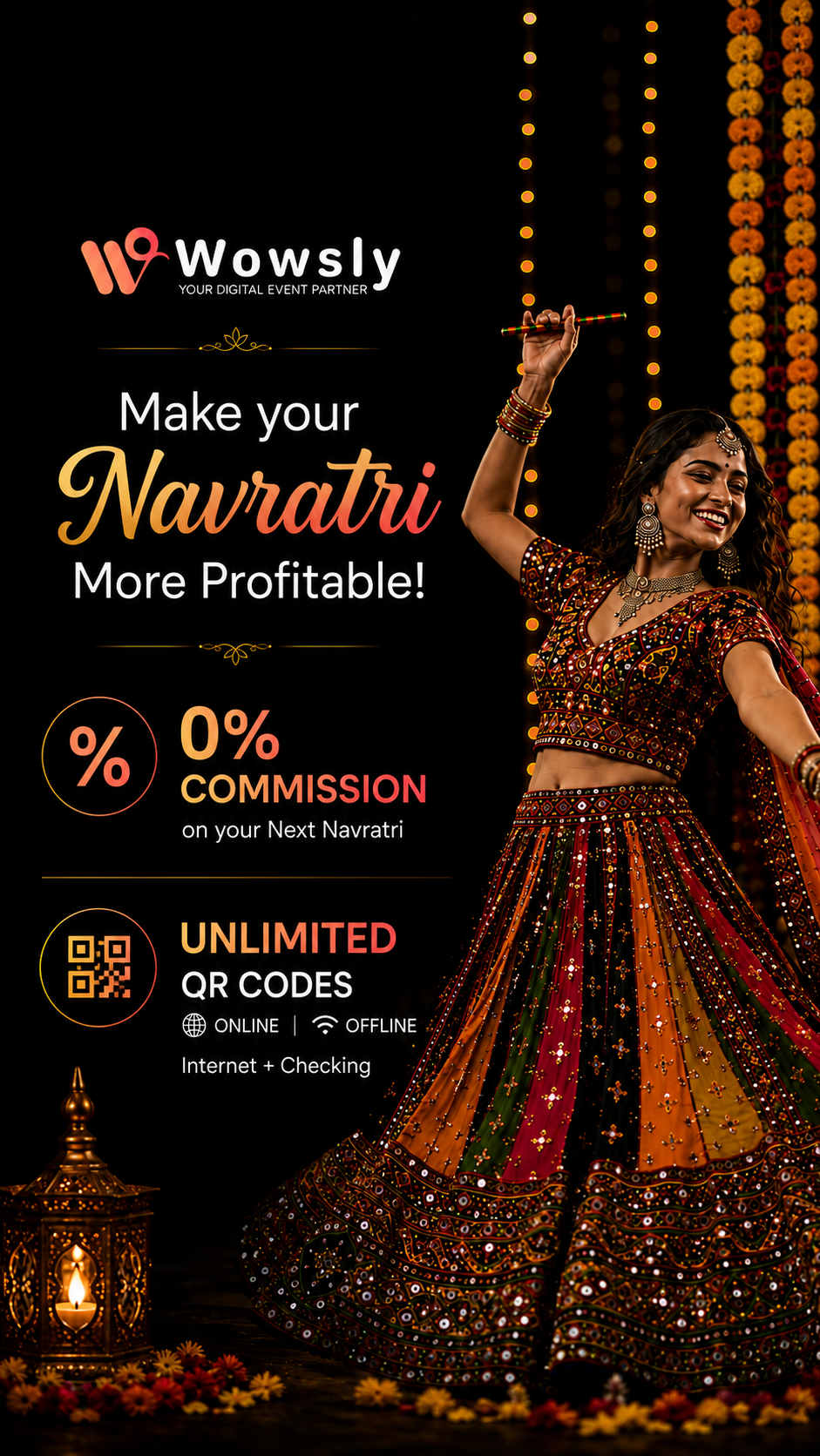 Wowsly 0% commission Navratri event ticketing and QR code check-in